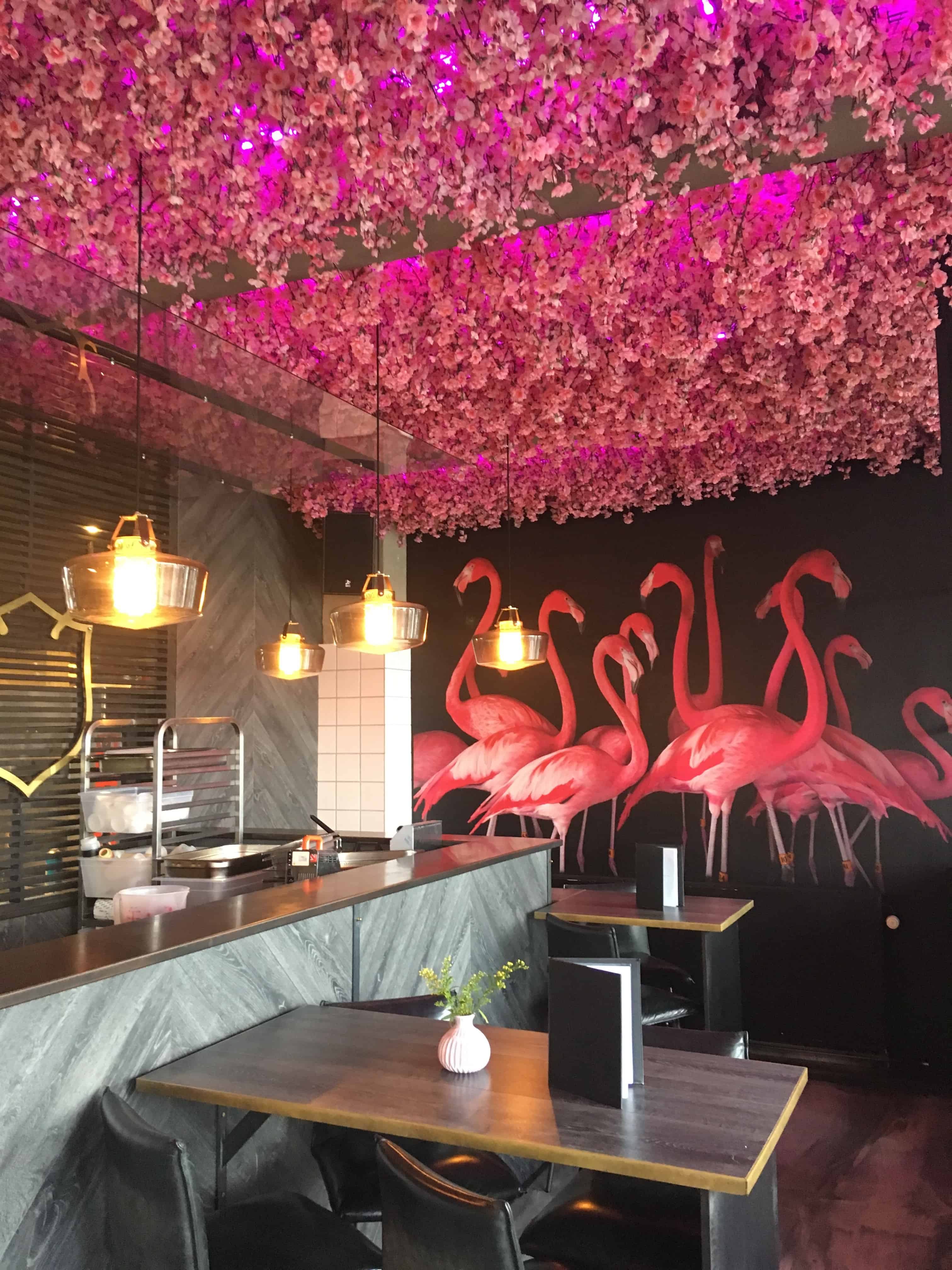 Noho er meget bloggervenlig med lyserøde flamingoer og blomster i loftet