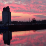 Rød himmel over Odense havn